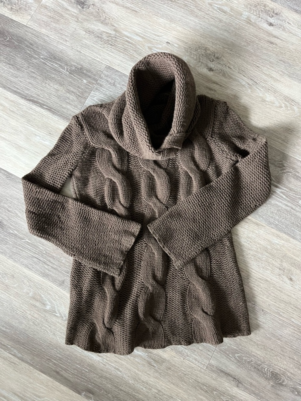 Malo Brown Cashmere Cable Knit Cowl Neck Sweater Small